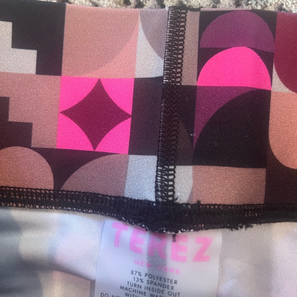 Terez Leggings with Pink and Brown Geometric Design - Picture 2 of 2